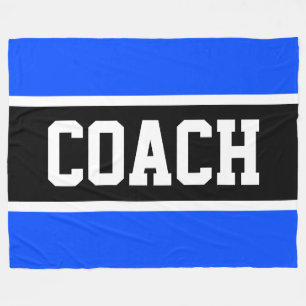 Sporty COACH Bright Blue Black Athletic Stripes Fleece Blanket