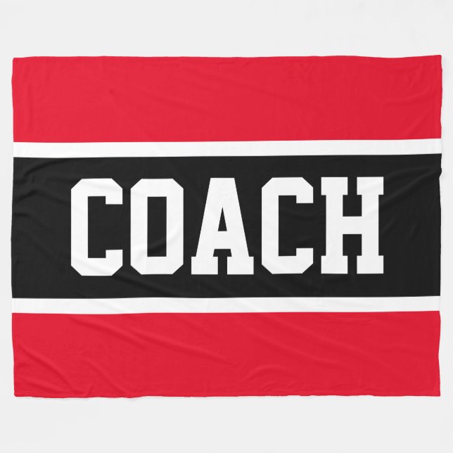 Sporty COACH Bright Red Black Athletic Stripes Fleece Blanket (Front (Horizontal))