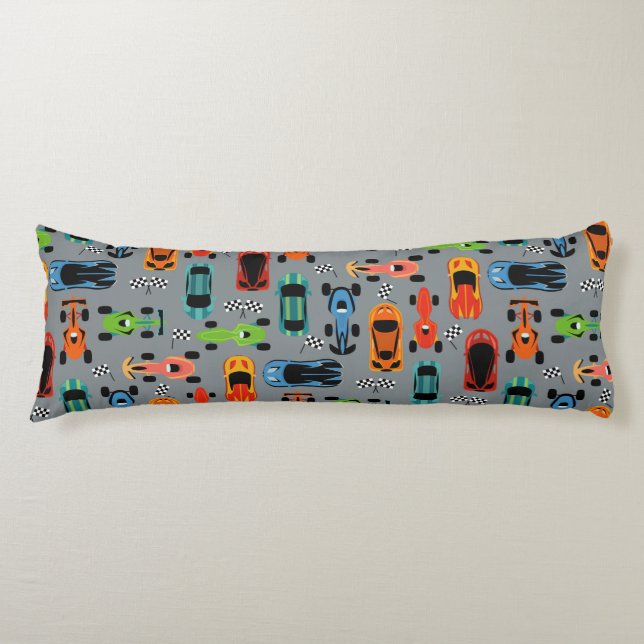 Sporty Colourful Racing Cars Kids Personalised Body Cushion (Front)