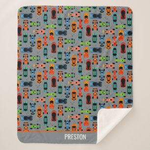 Sporty Colourful Racing Cars Kids Personalised Sherpa Blanket