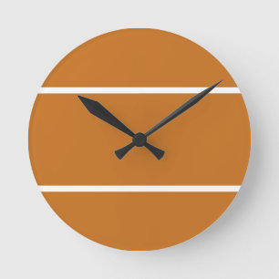 Sporty Cool 70s Burnt Orange White Accent Stripes Round Clock