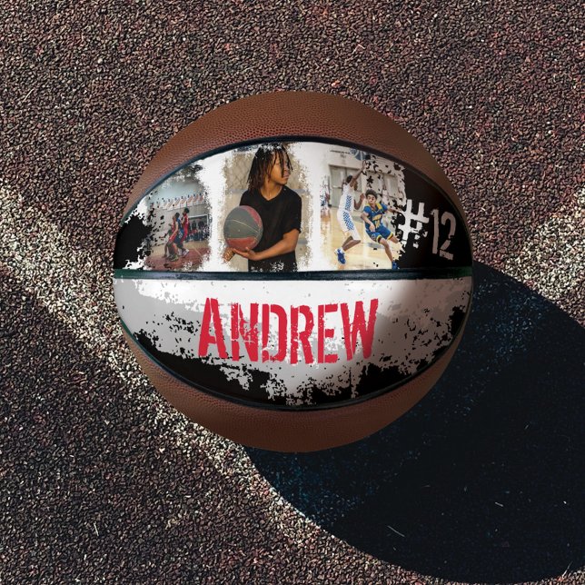 Sporty Custom Player Name & Number 3 Photo Collage Basketball (Creator Uploaded)