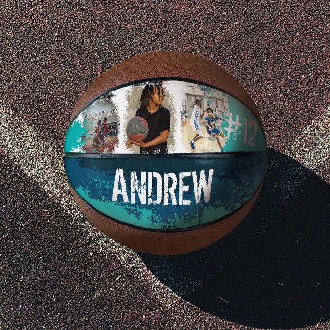 Sporty Custom Player Name & Number 3 Photo Collage Basketball (Creator Uploaded)