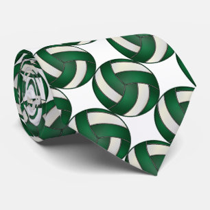 Sporty Dark Green and White Volleyball Tie