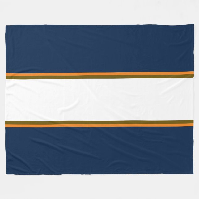 Sporty Dark Navy Blue Orange White Racing Stripes Fleece Blanket (Front (Horizontal))