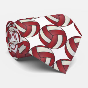 Sporty Dark Red and White Volleyball Tie