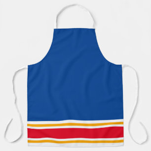 Sporty Deep Blue Red White Yellow Racing Stripes Apron