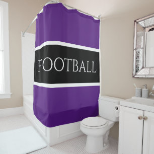 Sporty FOOTBALL Royal Purple Black White Stripes Shower Curtain