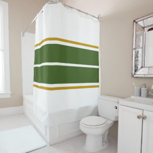 Sporty Forest Green Brown Racing Stripes On White  Shower Curtain