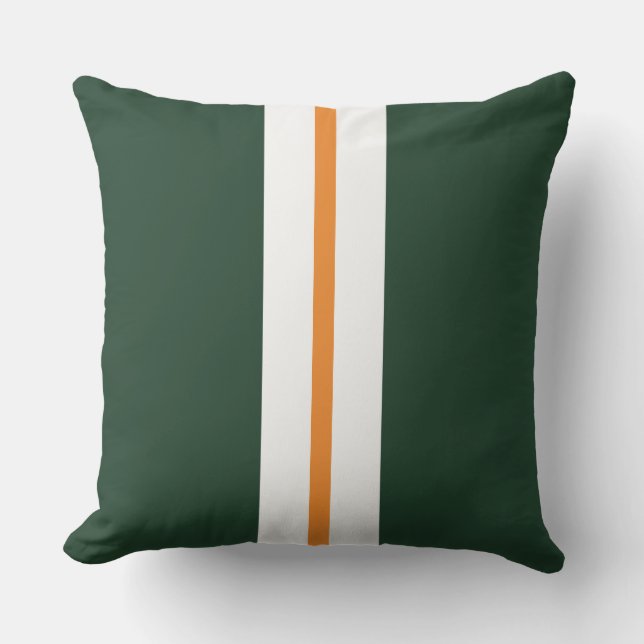 Sporty Forest Green Orange White Racing Stripes  Cushion (Front)