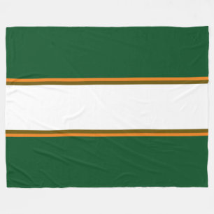 Sporty Forest Green Orange White Racing Stripes Fleece Blanket