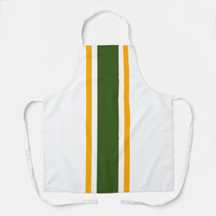 Sporty Forest Green Yellow Racing Stripes On White Apron