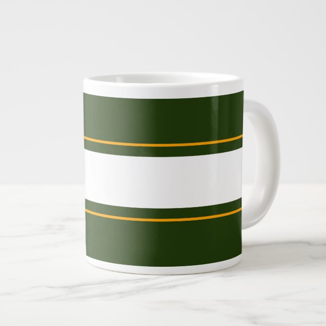 Sporty Forest Green Yellow White Racing Stripes Large Coffee Mug (Front Right)
