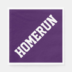Sporty Fun Baseball White HOMERUN On Bold Purple Napkin