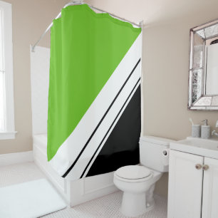 Sporty Fun Bright Green Black White Racing Stripes Shower Curtain