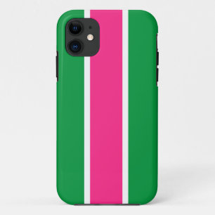 Sporty Fun Bright Pink Green White Racing Stripes iPhone 11 Case