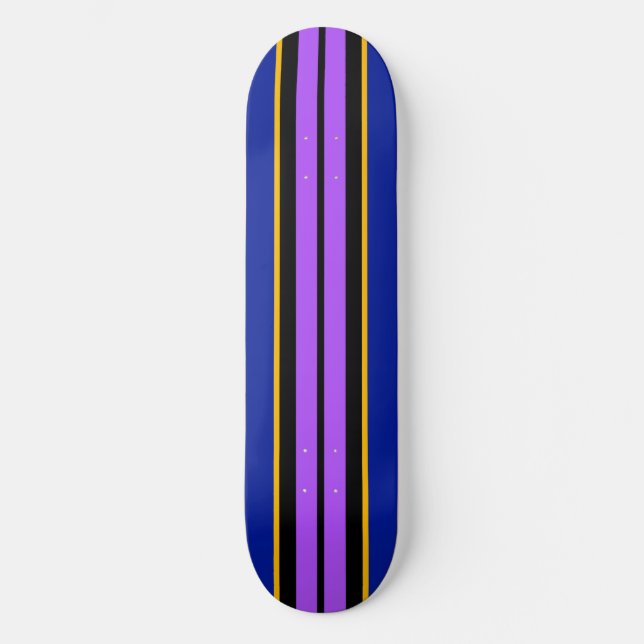 Sporty Fun Bright Purple Navy Blue Racing Stripes Skateboard (Front)