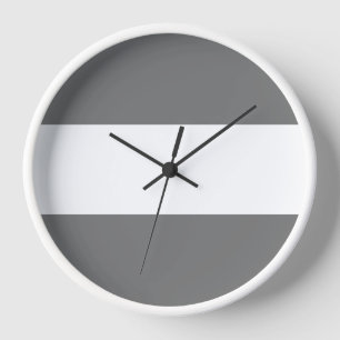Sporty Fun Chic Modern Grey White Wide Stripes Clock