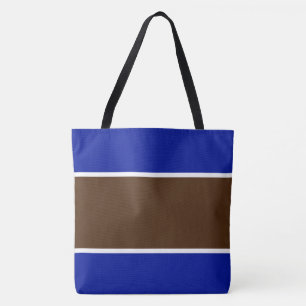 Sporty Fun Cocoa Brown White Royal Blue Stripes Tote Bag