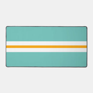 Sporty Fun Light Teal White Yellow Racing Stripes Desk Mat