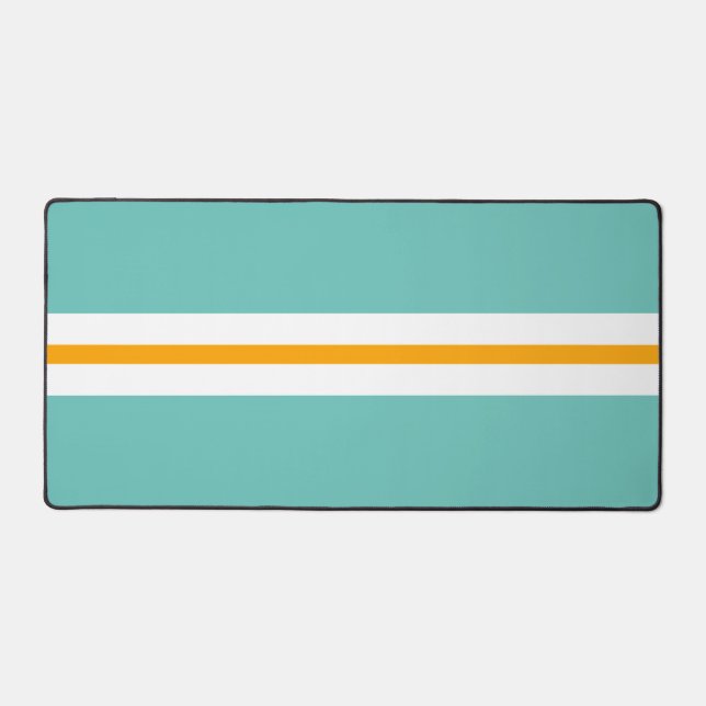 Sporty Fun Light Teal White Yellow Racing Stripes Desk Mat (Front)