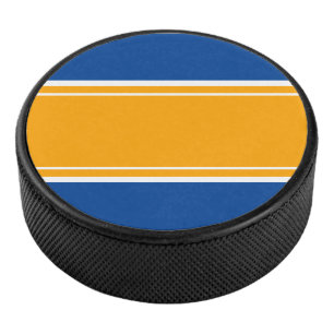 Sporty Fun Orange Royal Blue White Racing Stripes Hockey Puck