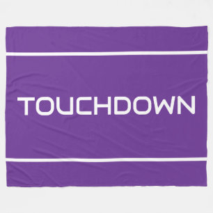 Sporty Fun TOUCHDOWN Text Stripes On Royal Purple Fleece Blanket