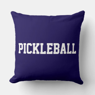 Sporty Fun White PICKLEBALL Text On Bold Navy Blue Cushion