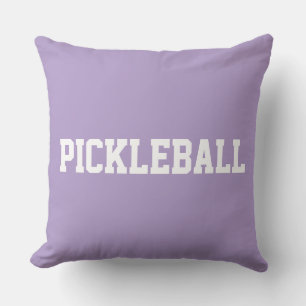 Sporty Fun White PICKLEBALL Text On Light Purple Cushion