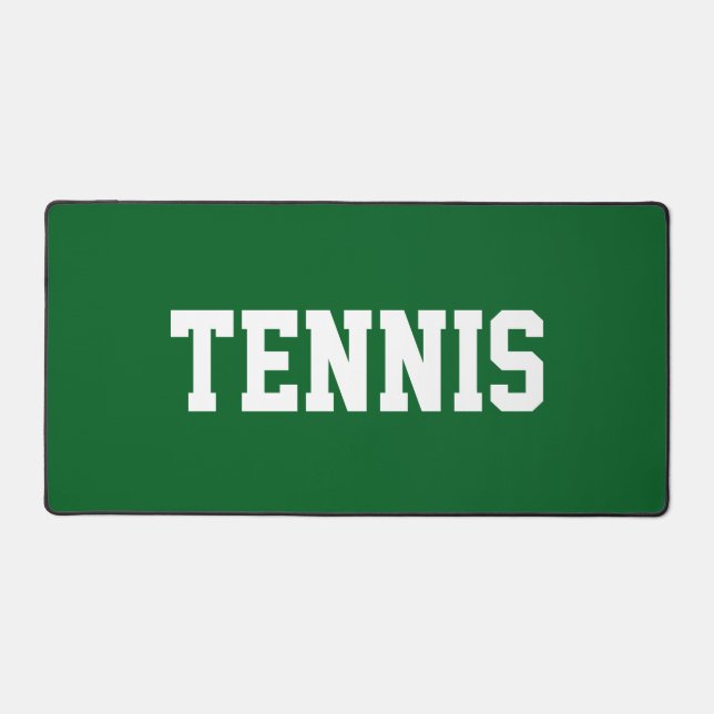 Sporty Fun White TENNIS Text On Athletic Green Desk Mat (Front)