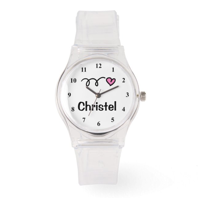 Sporty girl watch with personalizable name (Front)