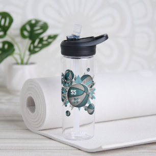 sporty girl's teal grey basketball blowout water bottle