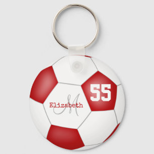 sporty girly red and white soccer ball key ring