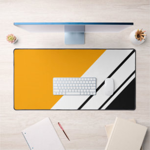 Sporty Golden Yellow Black White Racing Stripes Desk Mat