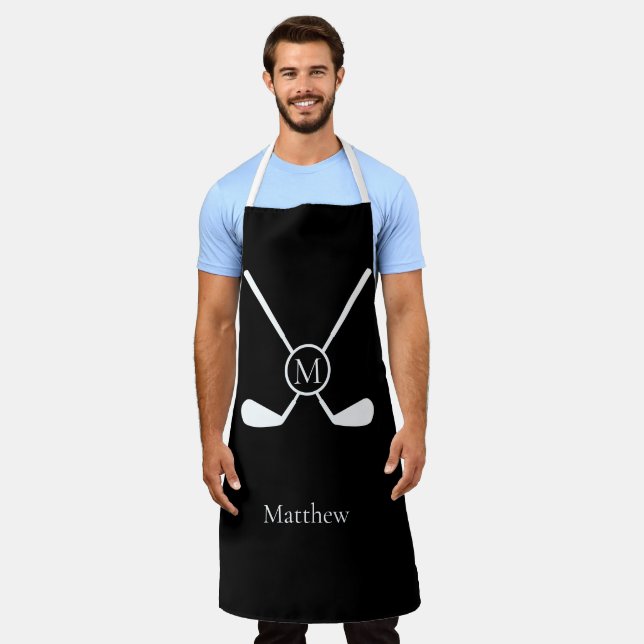 Sporty Golf Clubs Illustration White Monogram M  Apron (Worn)