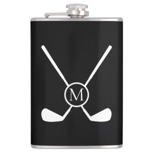 Sporty Golf Clubs Illustration White Monogram M Hip Flask