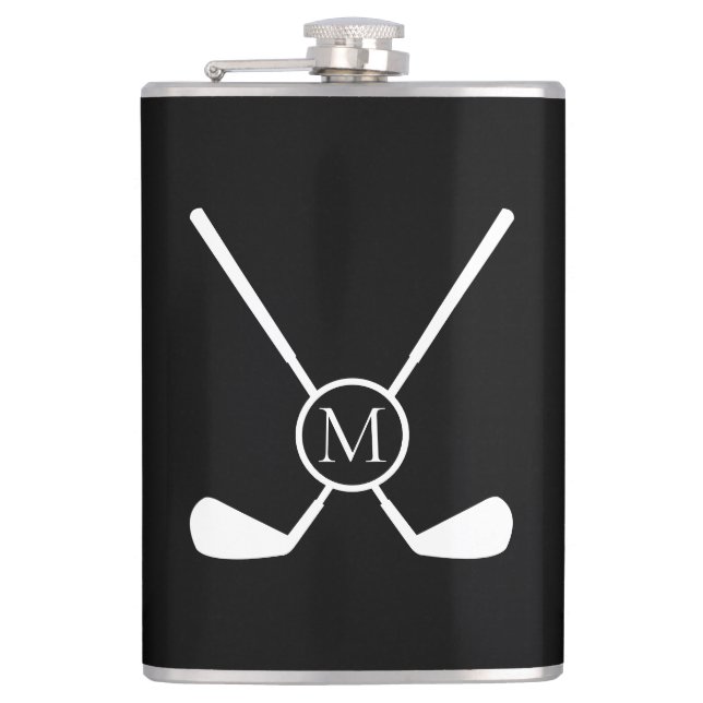 Sporty Golf Clubs Illustration White Monogram M  Hip Flask (Front)