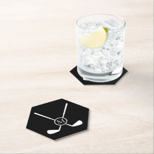 Sporty Golf Clubs Illustration White Monogram M  Paper Coaster