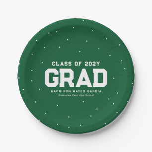 Sporty grad athlete green personalised graduation paper plate