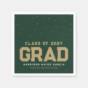 Sporty grad green gold personalised graduation napkin