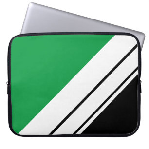 Sporty Green Black Colour Block Cool White Stripes Laptop Sleeve