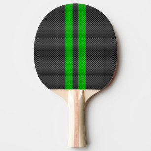 Sporty Green Carbon Fibre Style Racing Stripes Ping Pong Paddle