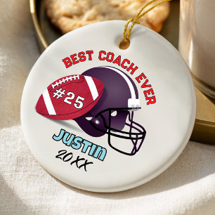 Sporty Green Football Coach Team Appreciation Ceramic Ornament