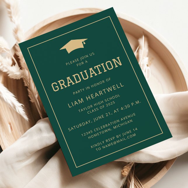 Sporty Green Gold Graduation Party Invitation (Creator Uploaded)