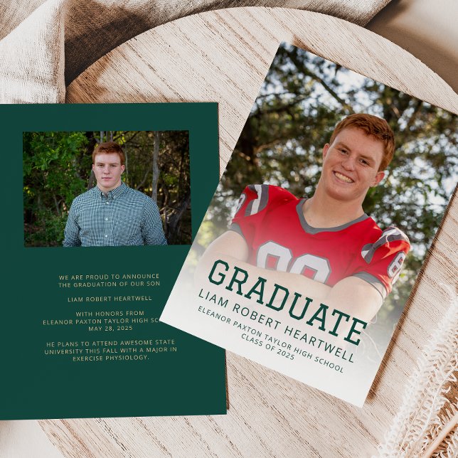 Sporty Green Gold Photo Grad Announcement (Creator Uploaded)