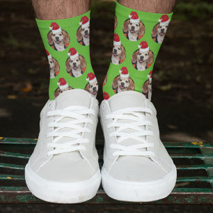 Sporty Green Pet Photo & Santa Hats on Head Socks