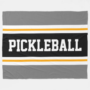 Sporty Grey Black Orange PICKLEBALL Racing Stripes Fleece Blanket
