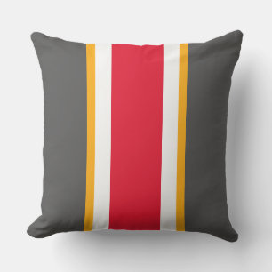 Sporty Grey Bright Red Yellow White Racing Stripes Cushion