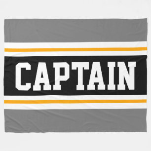 Sporty Grey Yellow Black CAPTAIN Racing Stripes Fleece Blanket