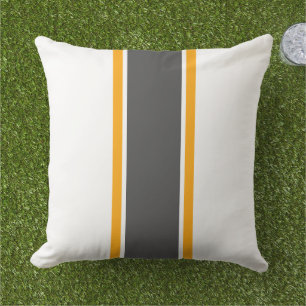 Sporty Grey Yellow Centre Racing Stripes On White Cushion